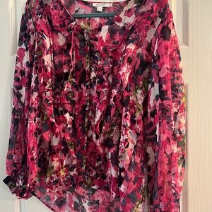 Chico's Floral Sheer Women's Top - Pink and Black